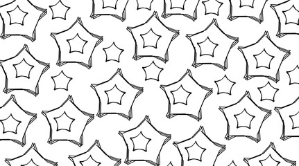 Seamless starry doodles background, doodle stars set, celtic seamless pattern, abstract vintage geometric wallpaper, Hand drawn monochrome background in vector, back and white art Line.