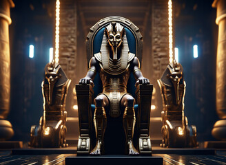 Fototapeta na wymiar Ancient Egypt pharaoh sat in the throne - Fantasy art