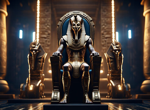 Ancient Egypt pharaoh sat in the throne - Fantasy art
