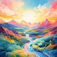 landscape with mountains and clouds