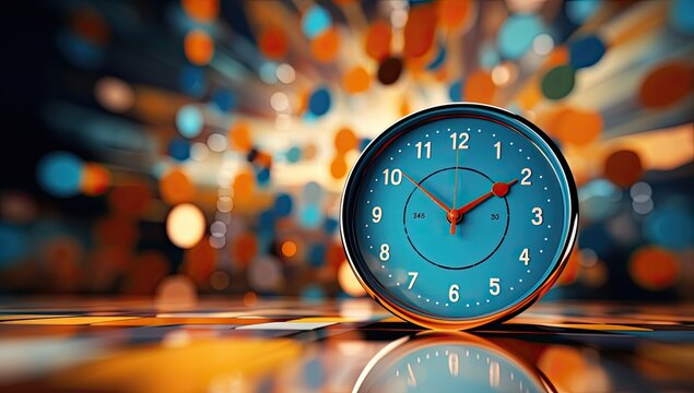 Analog clock on the background exploding with colors. 