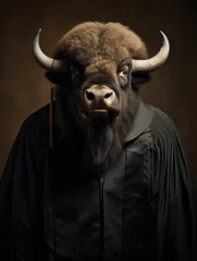 Zelfklevend Fotobehang An Anthropomorphic Bison Dressed Up as a Courtroom Judge © Nathan Hutchcraft