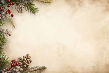 Christmas Background with Red Berries - obrazy, fototapety, plakaty