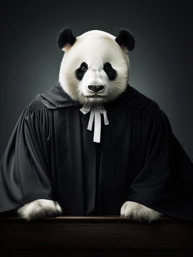 An Anthropomorphic Panda Dressed Up as a Courtroom Judge
