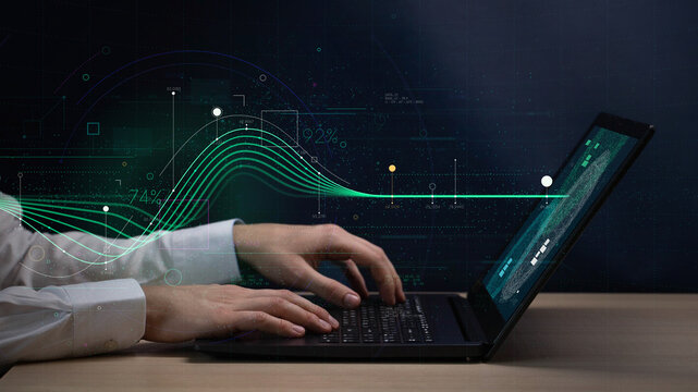 Information graph data showing flow of financial resources, business Intelligence dashboard, business analytics, machine learning, Engineer or scientist analyzing stream of database - Powered by Adobe