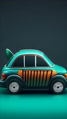 3d rendering of a green retro car on a green background.