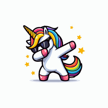 Vector cute unicorn dabbing cartoon vector illustration, unicorn dabbing sticker