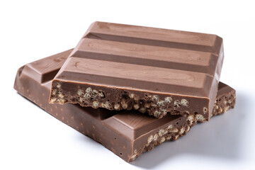 Traditional pieces of delicious Christmas chocolate nougat isolated on white background