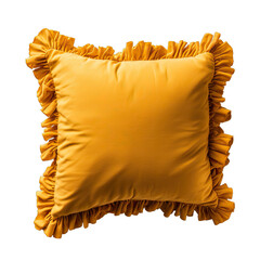 Mustard Yellow Pillow with Fringes Isolated on Transparent or White Background, PNG