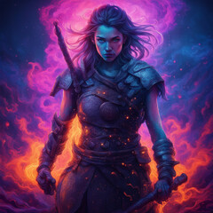 Warrior woman Coming out of fire