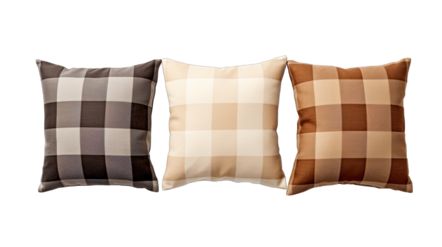 Mismatched Checkered Pillows Isolated on Transparent or White Background, PNG
