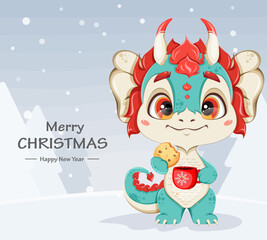 Cute dragon. Happy New Year and Merry Christmas - 678095514