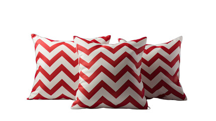 Set of Chevron Patterned Pillows in Red and White Isolated on Transparent or White Background, PNG