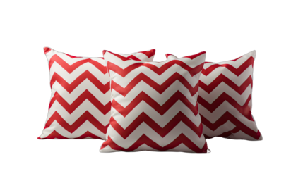 Set of Chevron Patterned Pillows in Red and White Isolated on Transparent or White Background, PNG