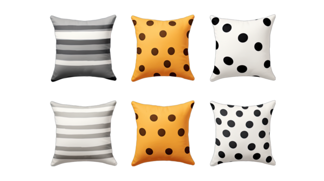 Polka Dot and Stripe Mix-and-Match Pillows Isolated on Transparent or White Background, PNG - Powered by Adobe