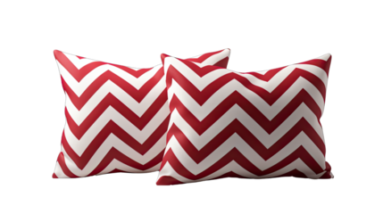 Chevron Patterned Pillows in Red and White Isolated on Transparent or White Background, PNG
