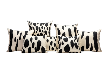 Set of Cow Print Pillows Isolated on Transparent or White Background, PNG