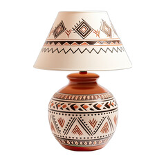 Terracotta Table Lamp with Southwestern Patterns Isolated on Transparent or White Background, PNG