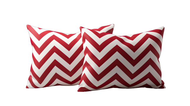 Chevron Patterned Pillows in Red and White Isolated on Transparent or White Background, PNG
