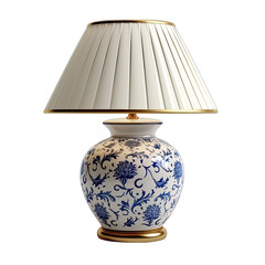 Blue and White Ceramic Table Lamp Isolated on Transparent or White Background, PNG