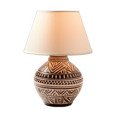 Single Terracotta Table Lamp with Southwestern Patterns Isolated on Transparent or White Background, PNG