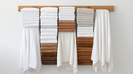 Cotton terry towels hanging folded stacked