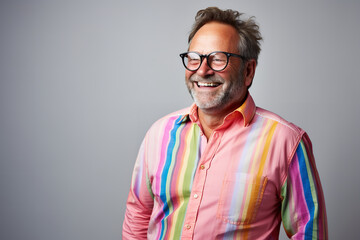 Fototapeta premium Medium shot portrait photography of a pleased man in his 50s that is wearing random clothes