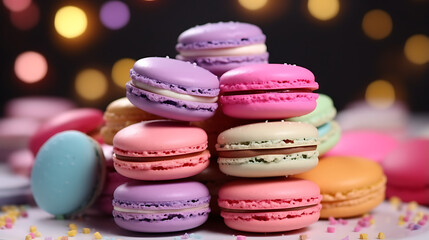 Fototapeta na wymiar Delicious macaroons of different colors, AI generated
