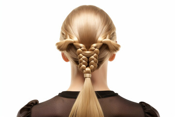 Pigtail - Rear view of modern female hairstyle isolated on white