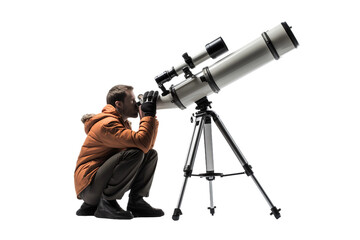 Man Using Telescope isolated on Transparent background, Generative Ai