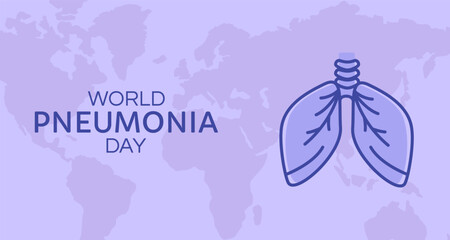 World Pneumonia Day. Cartoon Vector Illustration design concept.  November 12. Isolated on purple background.