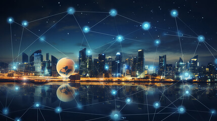Wireless network global smart city diagram technology background