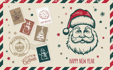 Christmas Stamps hand drawn set. Vector.