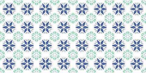 seamless background with snowflakes and blue Christmas's tree.