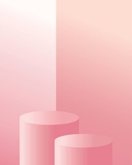 Abstract pink 3d background in studio room. Realistic 3d cylinder podium pedestal with vertical shape background. 3d vector rendering.