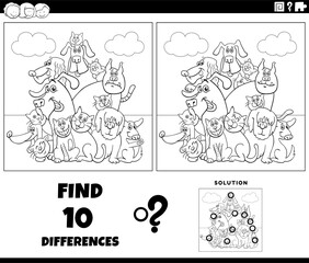 differences game with cartoon cats and dogs coloring page