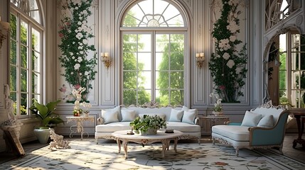 Fototapeta na wymiar timeless beauty of a huge chateau formal living room , generated by AI