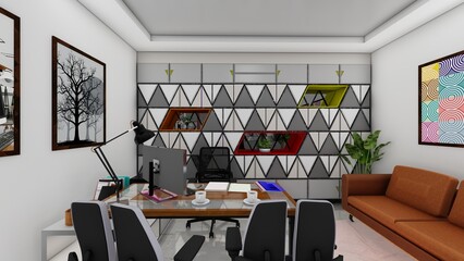 luxury corporate corner office interior design. 3d rendering
