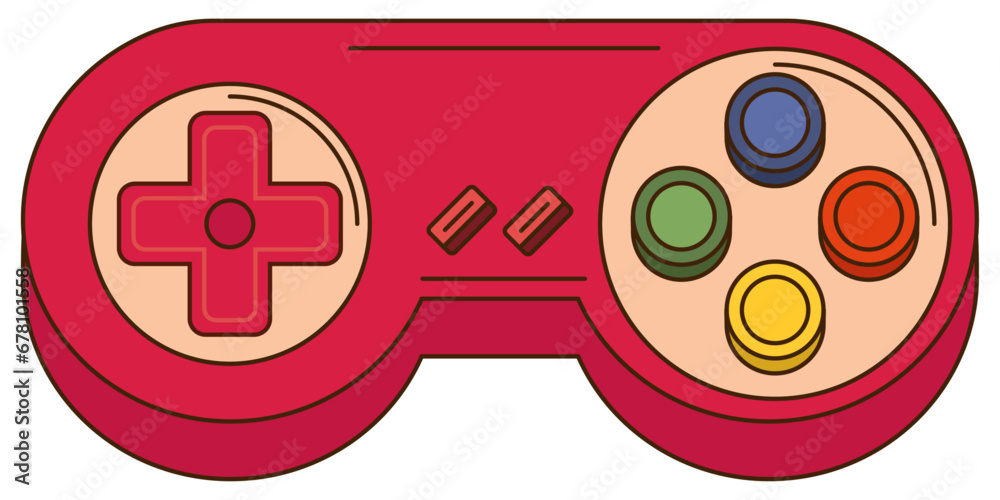 Poster flat retro gamepad. stylish flat joystick for vintage consoles. vector gaming controller.