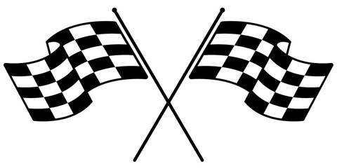 Two crossed racing flags. Formula 1 championship, isolated flags. Checkered and crossed simple flags. Two sport racing flags.