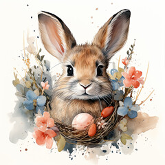 watercolor Easter Bunny clipart, Generative Ai