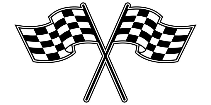 Formula 1 flags. Championship isolated racing flags. Crossed sport F1 championship flags. Vector finish or start checkered icon.