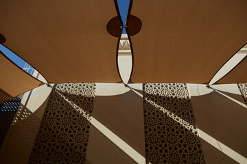 Sun shade covering the inner yard of Arabic house in Dubai - obrazy, fototapety, plakaty