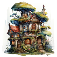 Fototapeta na wymiar watercolor Fairy House clipart, Generative Ai