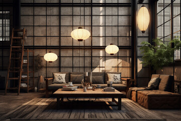 Japanese style relaxing room decoration architecture with classic style decoration - obrazy, fototapety, plakaty
