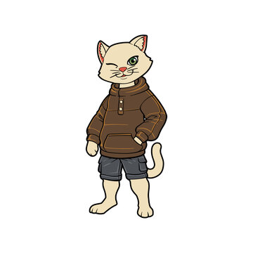 anthropomorphic Cat mascot character vector sticker