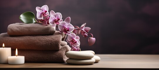 Obraz na płótnie Canvas Towels with herbal bags in spa center. Generative AI