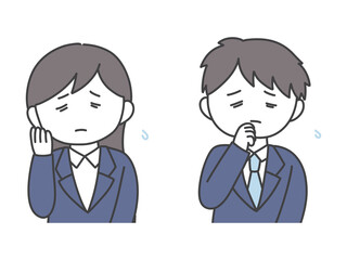 困るスーツの男女の上半身のイラスト