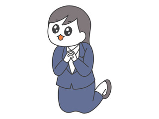 膝をつき祈るポーズをとる女性のイラスト