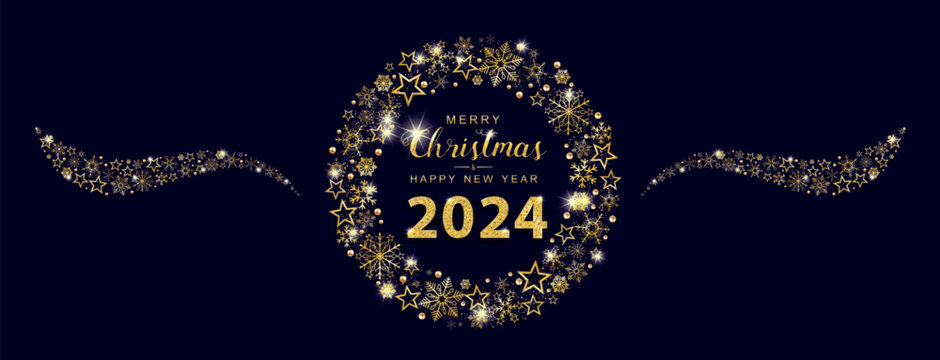 2024 Golden Snowflakes Advent Wreath Blue Merry Christmas Header